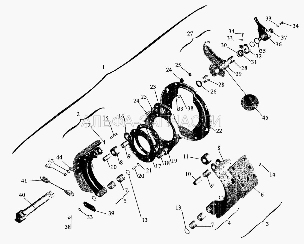 Тормозной механизм передних колес (54326-3501094 Колодка правая) 